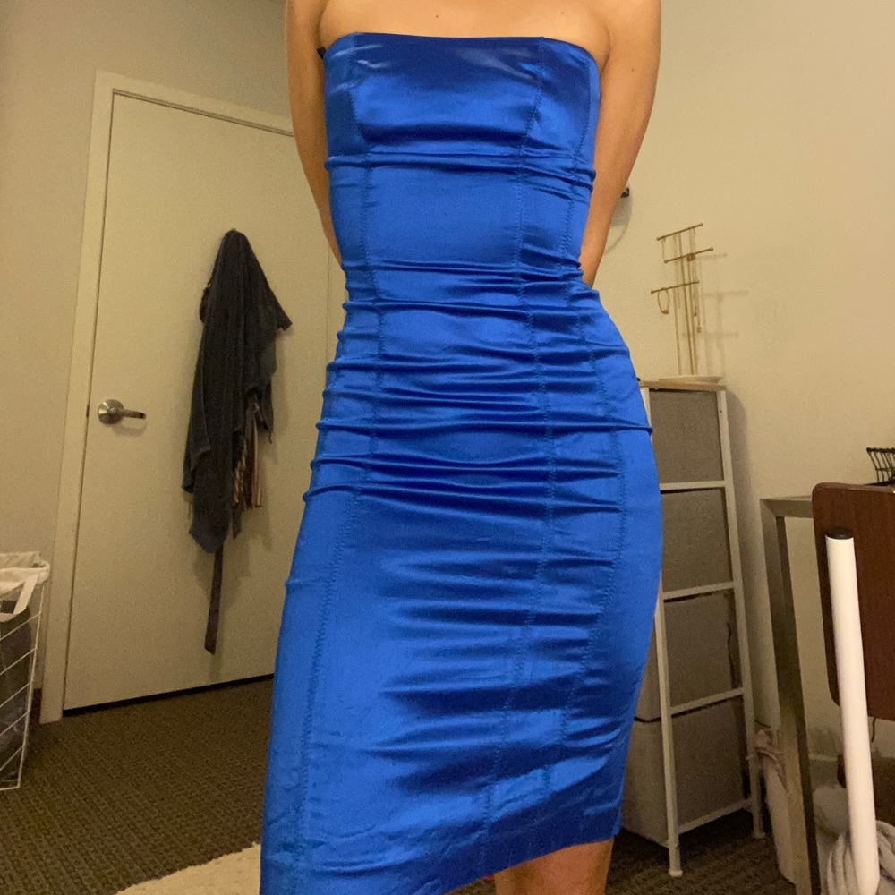bebe midi blue dress
